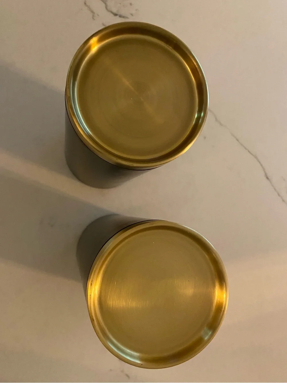 Crate&Barrel NIB set 2 Reverse Brass Bronze Pillar Holders Large Sleek Modern